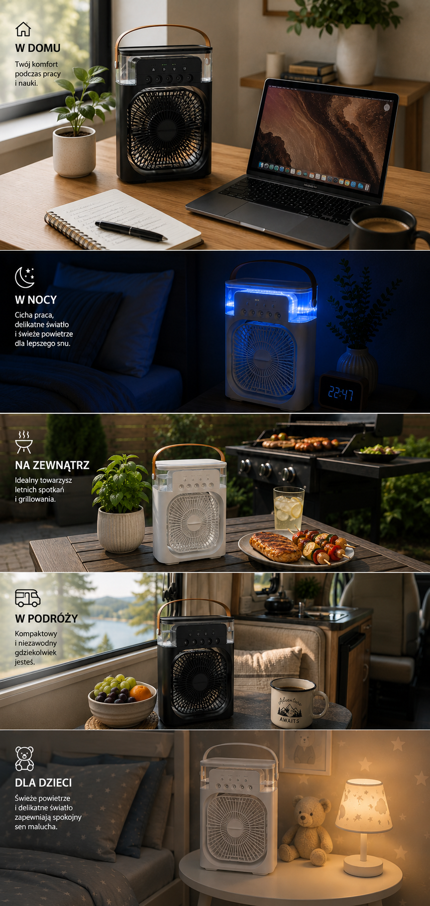 Breeze Box – Wentylator Chłodzący z Nawilżaczem i Podświetleniem LED 3w1