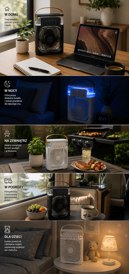Breeze Box – Wentylator Chłodzący z Nawilżaczem i Podświetleniem LED 3w1